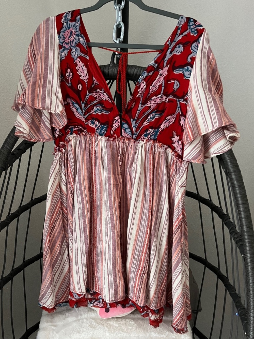 Free People Under The Sun  Red Printed Tunic Top